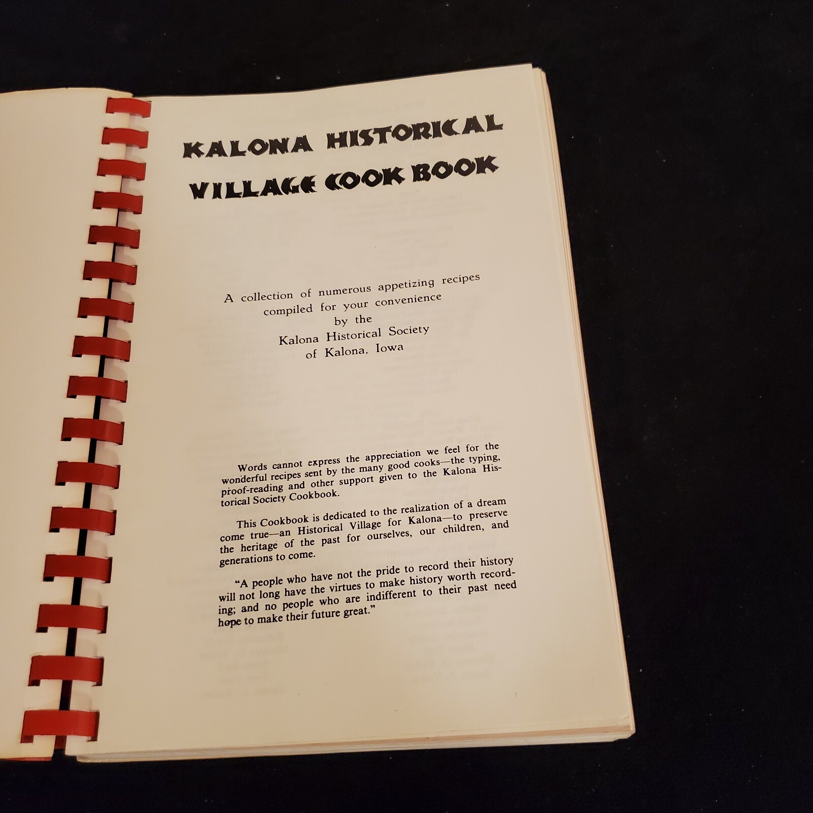 1982 Kalona Historical Village Cook Book 264 Pages by Committee