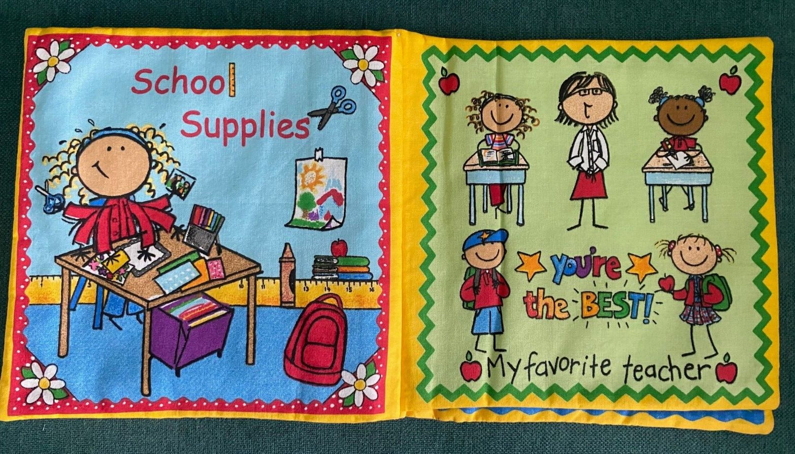 NEW Handmade Sewn Cranston SCHOOL DAYS Cloth Book 2004, 12 pages, 9″ Square
