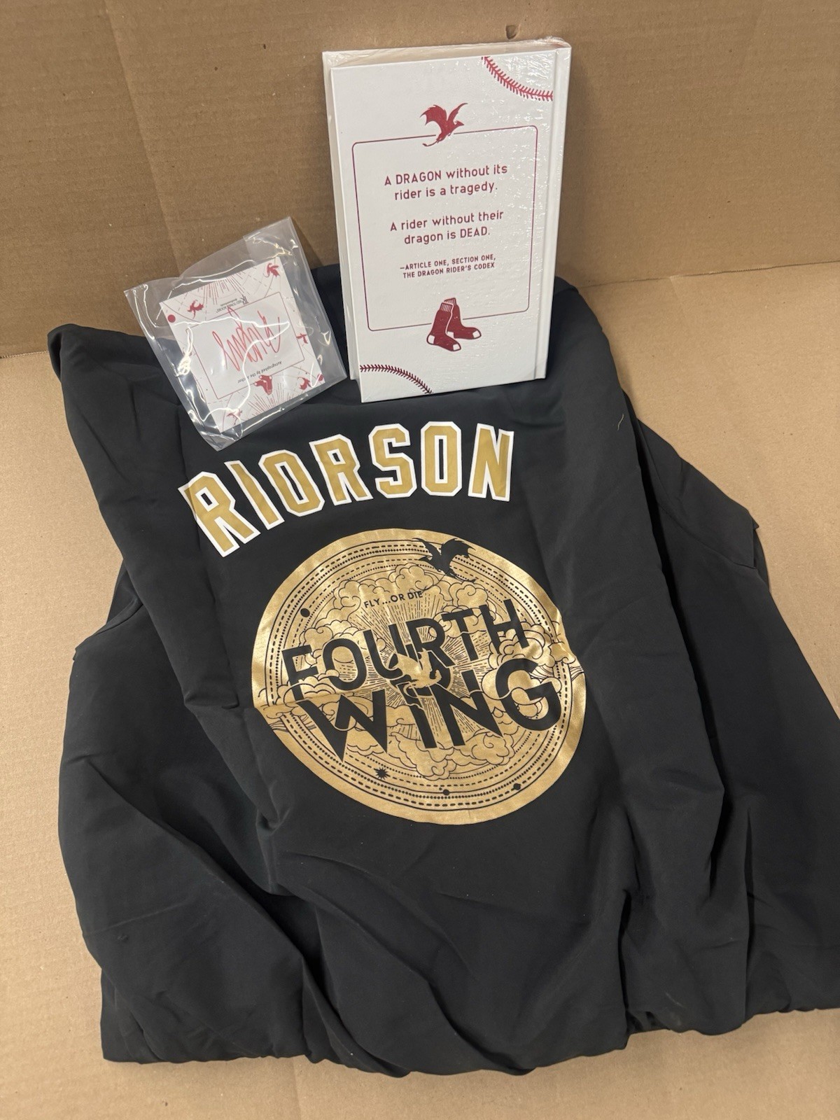 Redsox Combo Fourth Wing Book With Auto Plat And Boomer Jacket XL