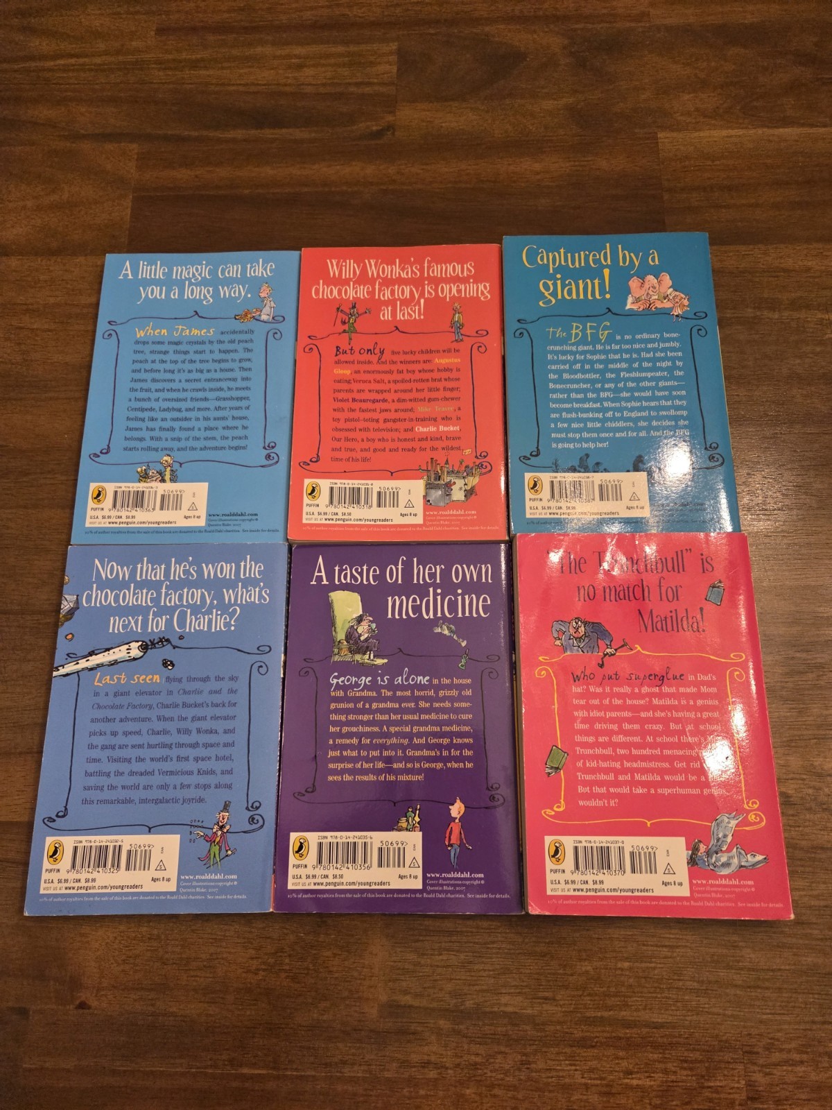 Lot of 6 Roald Dahl Paperback Books Matilda Charlie and Chocolate Factory BFG