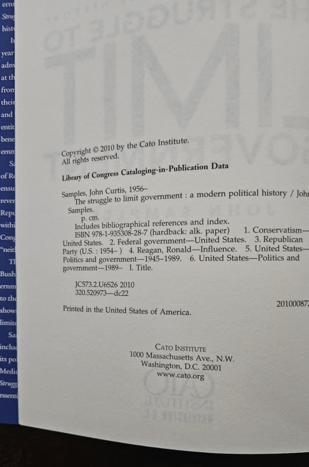 The Struggle to Limit Government: A Modern Political History by John Samples
