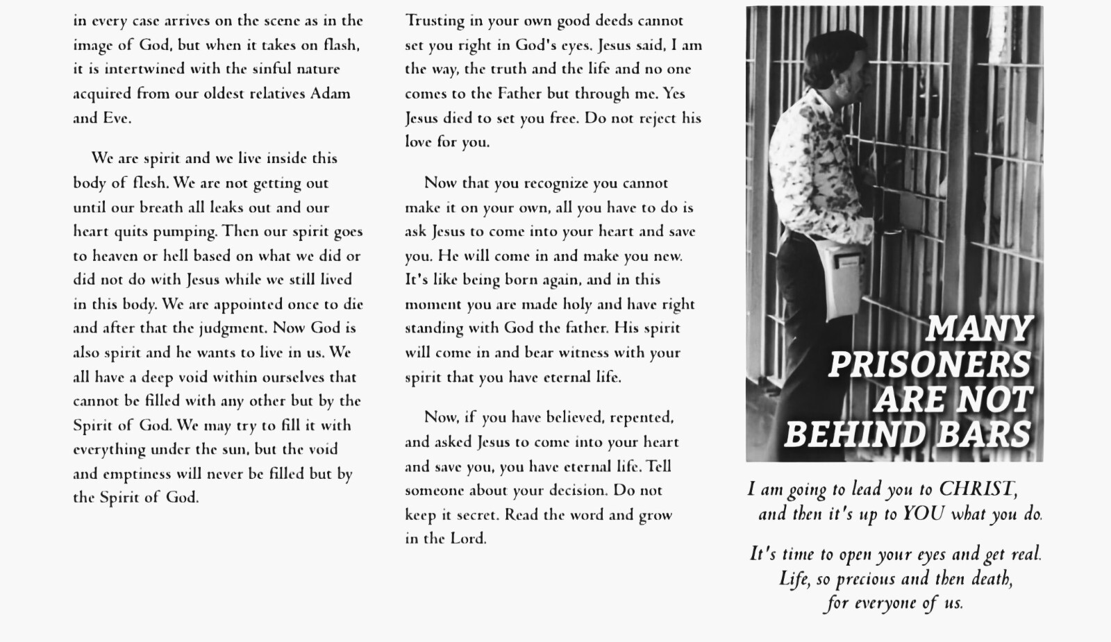 „Behind Bars“ Gospel Tract- Evangelism – Biblical teaching $11.99 -3 x 4.5 in