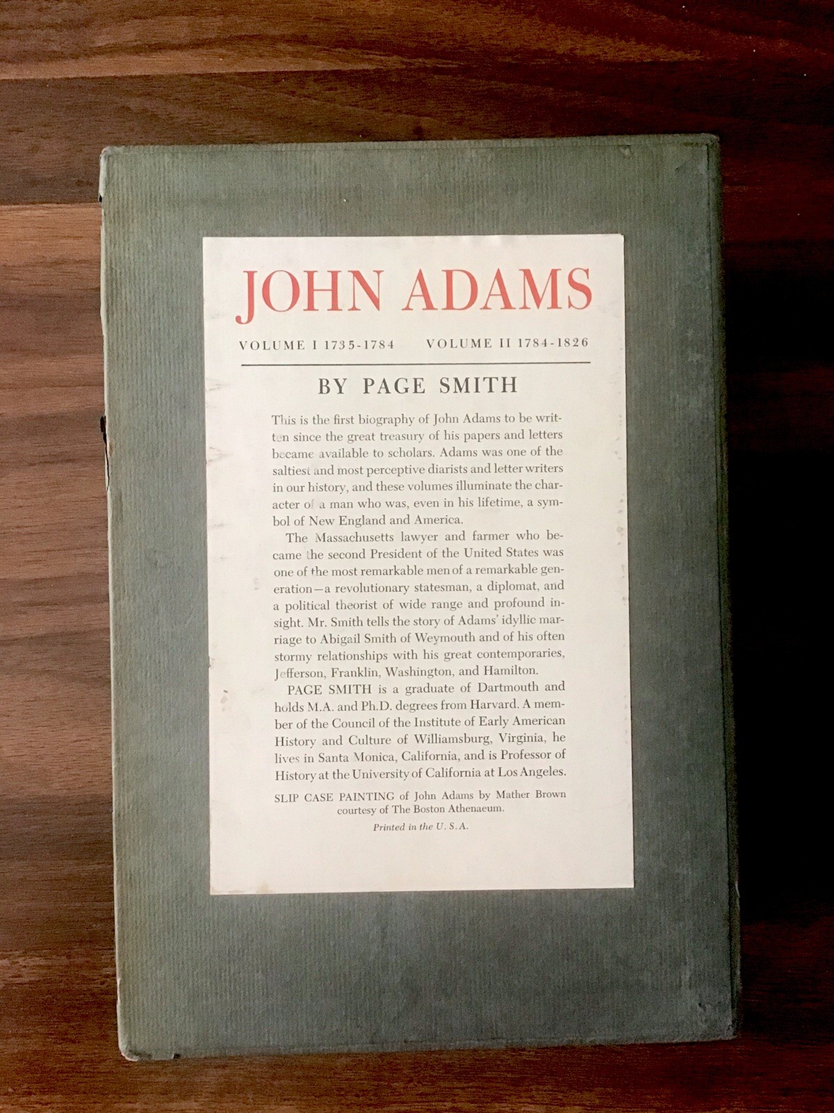 John Adams By Page Smith Vols. 1 & 2 Hardcover w/Slipcase 1962 1st Edition
