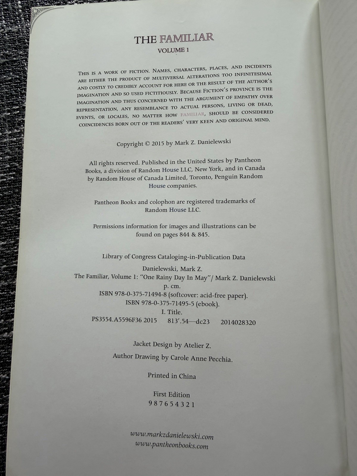 The Familiar, Volume 1: One Rainy Day in May by Mark Z Danielewski 1st Edition