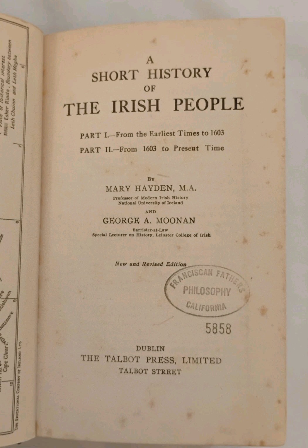 short history of the Irish people part 1 & 2 w/ map 1927 Hayden Moonan Dublin ed