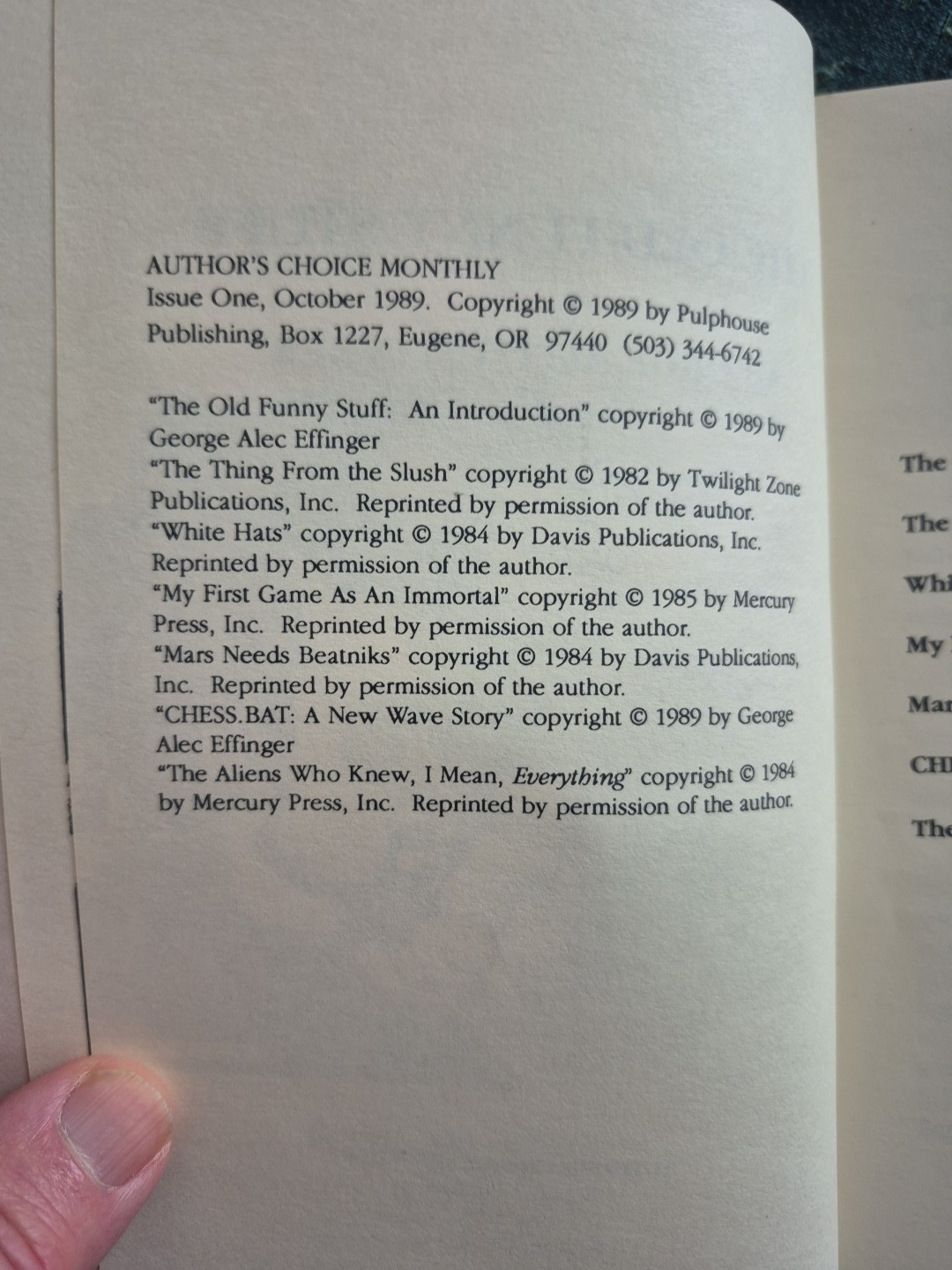 Author’s Choice Monthly Issue 1 Funny Old Stuff by George Alec Effinger SIGNED!!