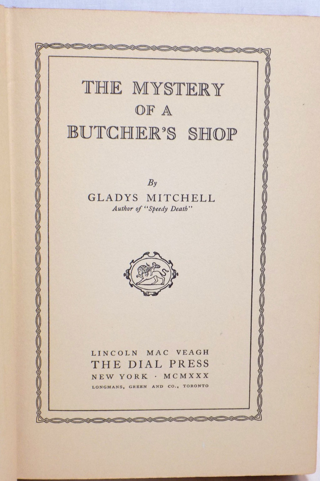 The Mystery of a Butcher’s Shop by Gladys Mitchell, 1930 1st, HC, Mrs. Bradley