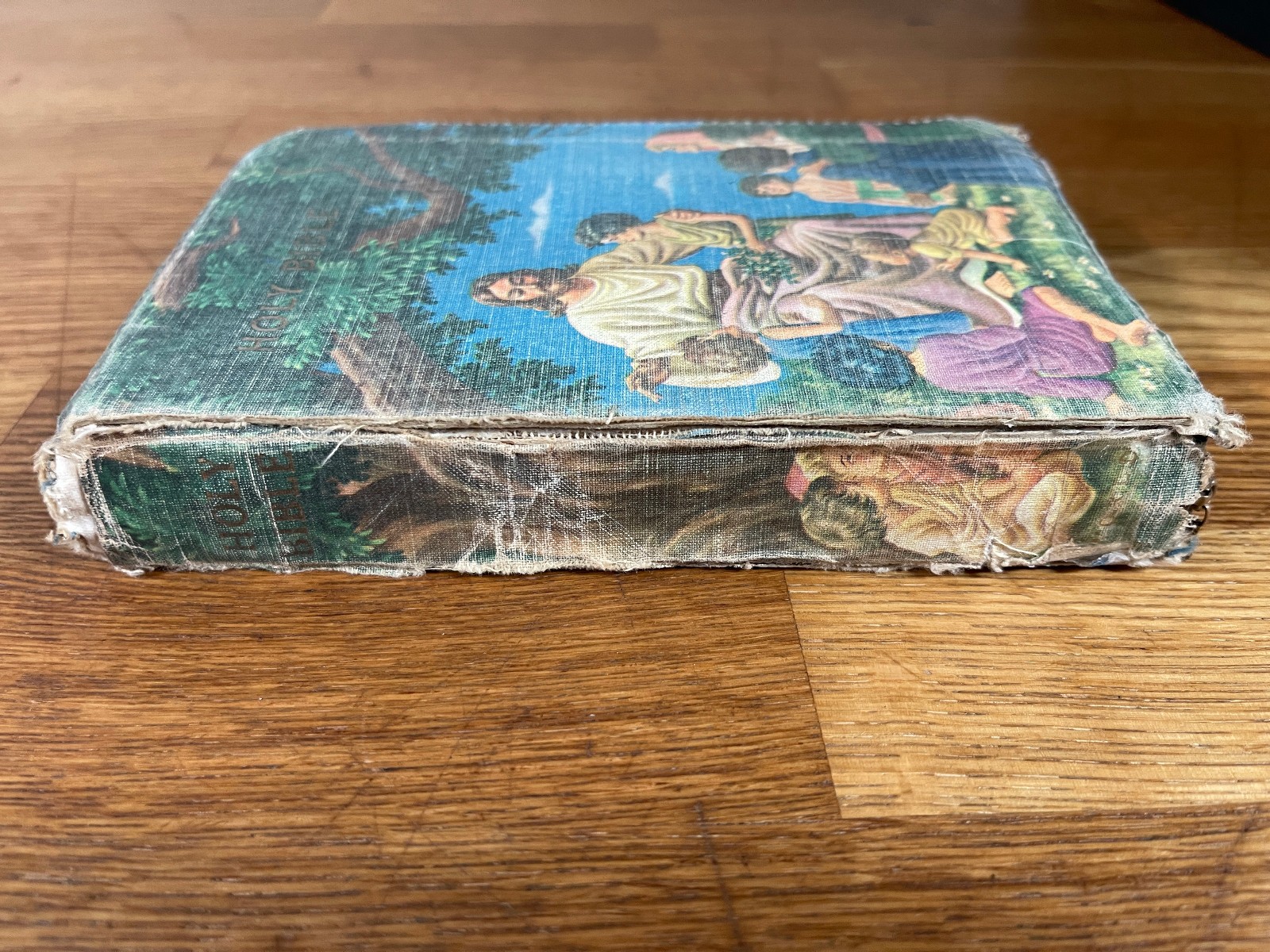 1960s Childs Holy Bible Book King James Vivid Color Illustrations Distressed