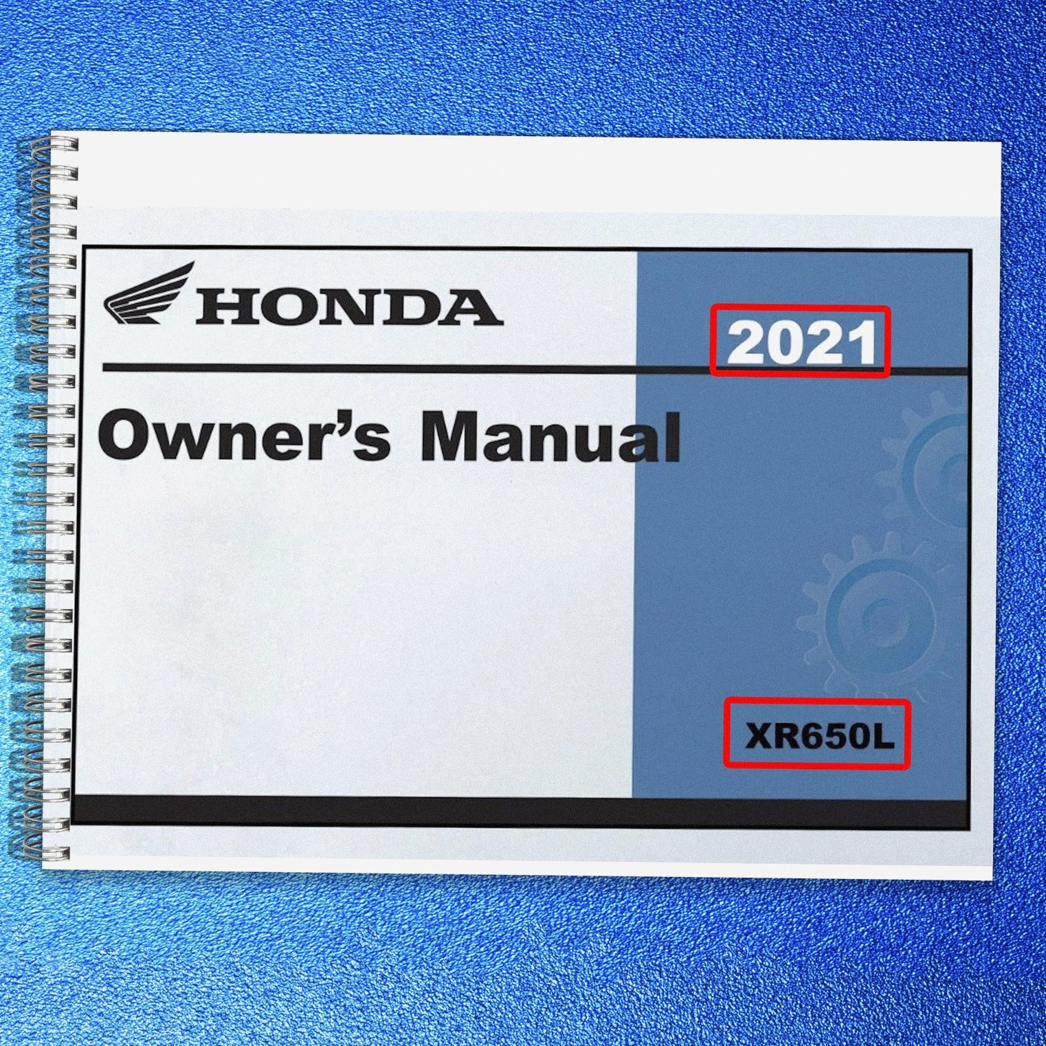 HONDA 2021 XR650L Motorcycle Owners Manual FASTENED, FRONT & BACK, XL FOLDOUT PA