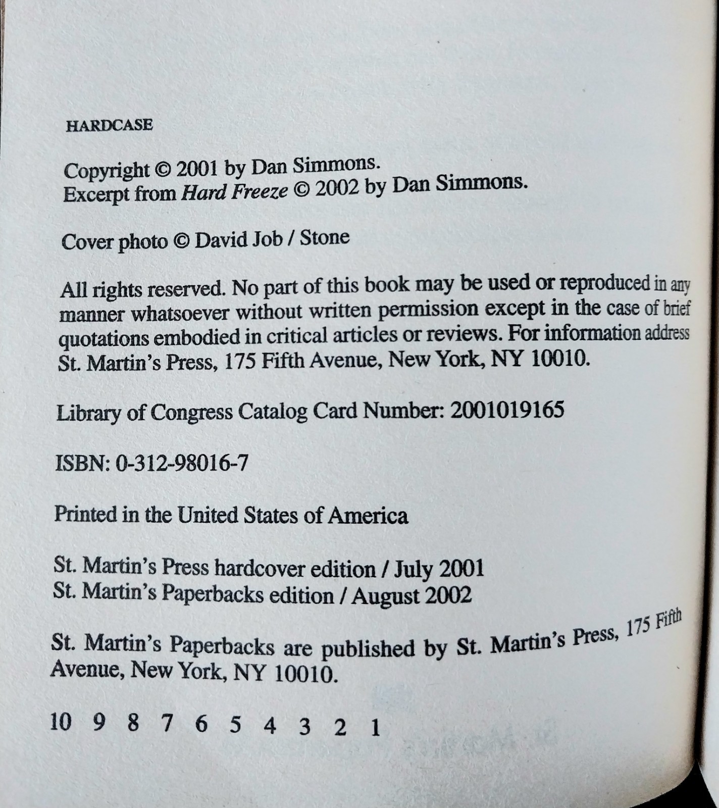 Dan Simmons – Hardcase – St. Martin’s Press First Printing 2002