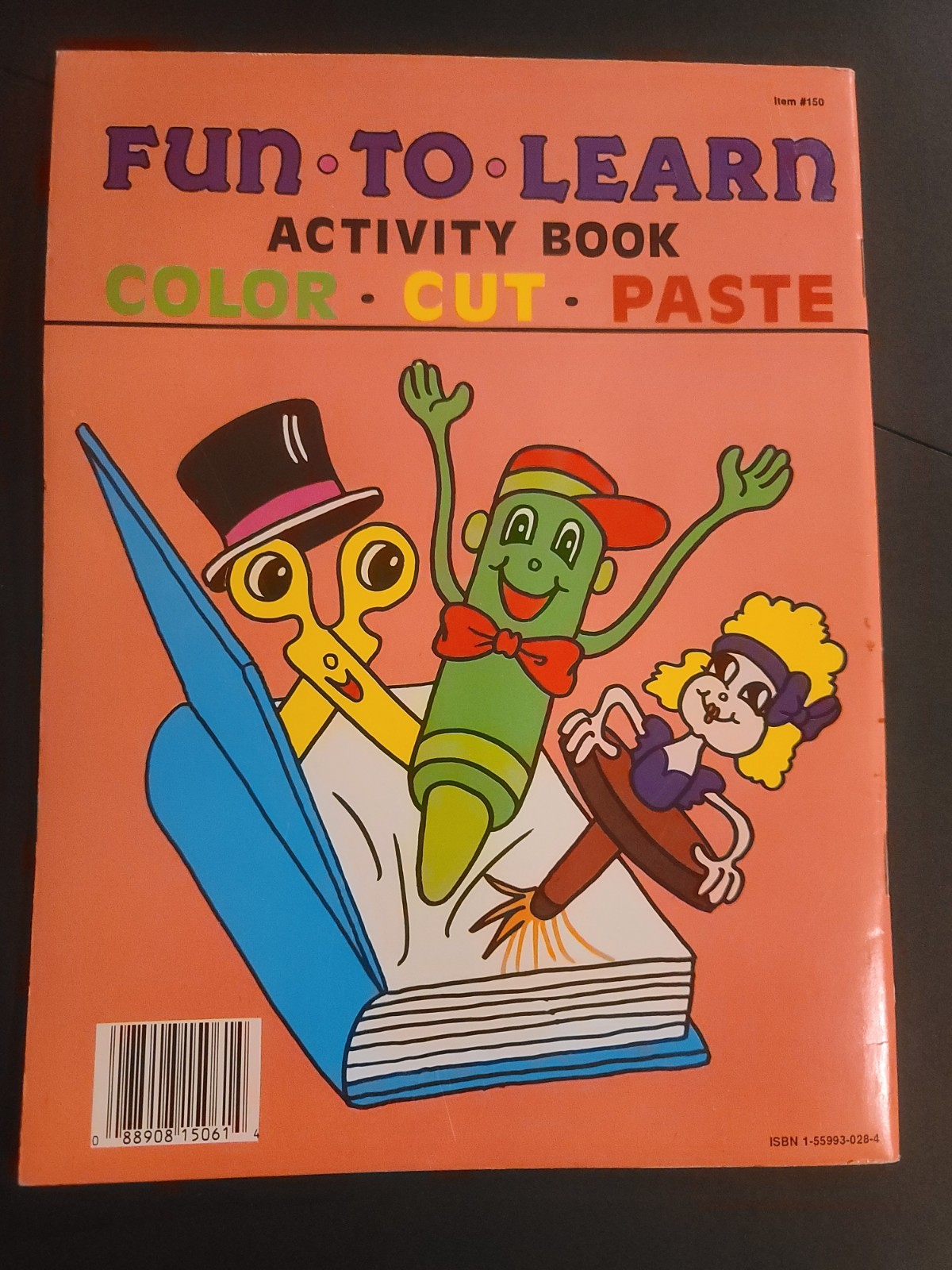 NEW CLEAN No marks VINTAGE 1990 FUN TO LEARN ACTIVITY BOOK COLOR, CUT, PASTE