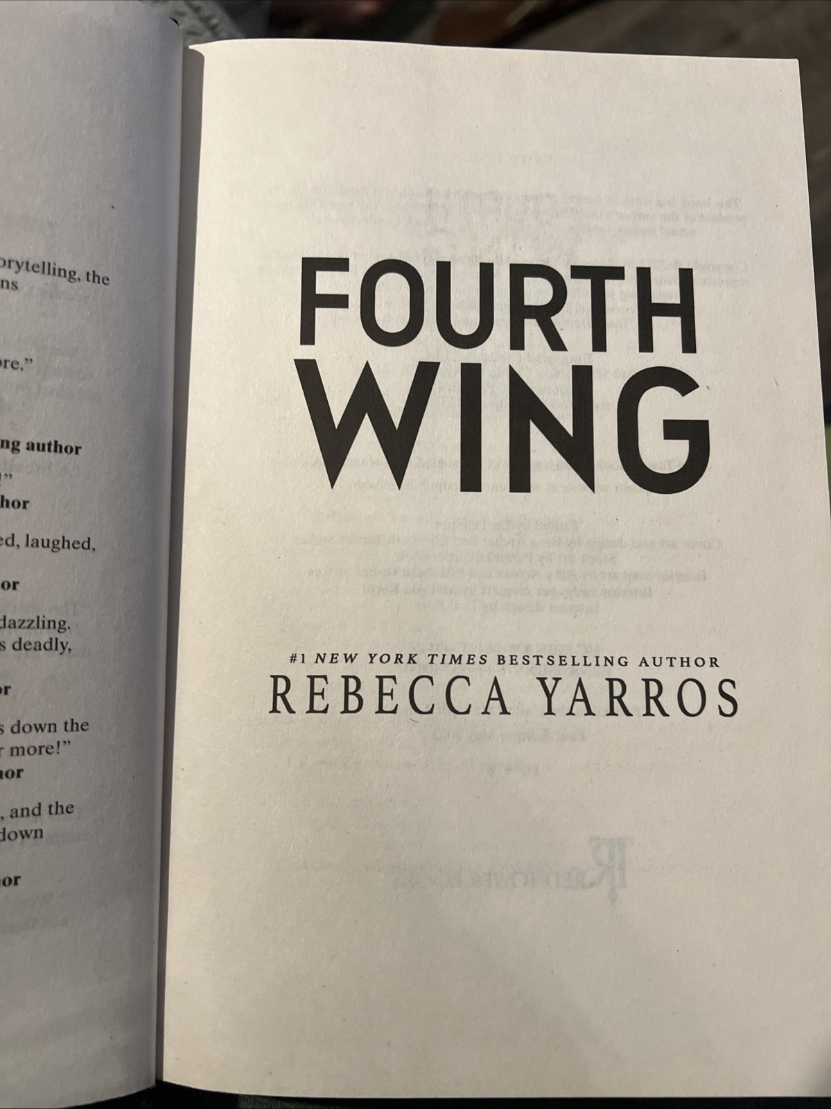 Fourth Wing by Rebecca Yarros, First Edition Very Good B-690