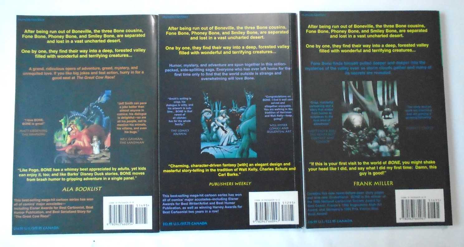 Lot of 3 BONE Jeff Smith Paperbacks 1st Edition Boneville Cow Race Eyes Storm