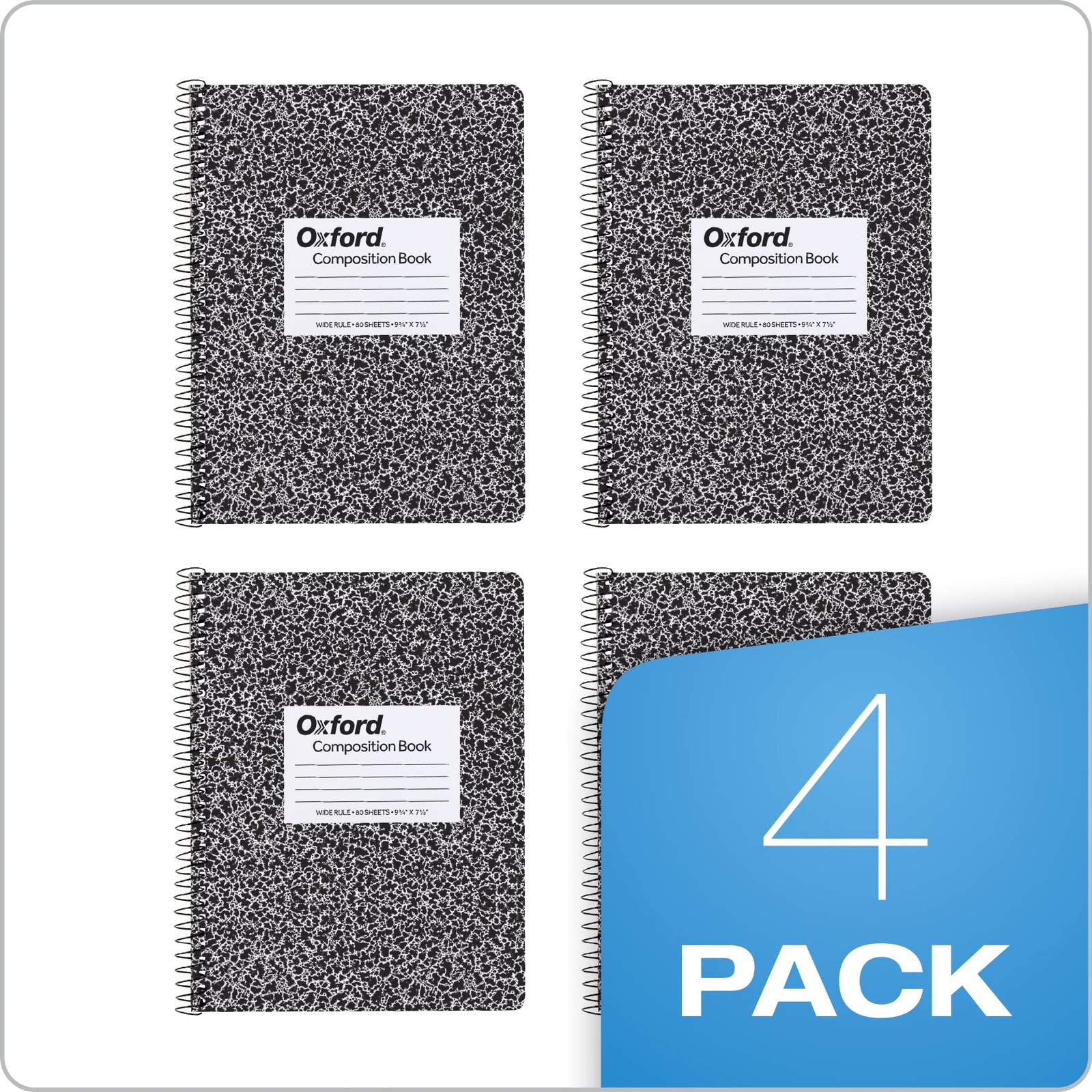 Spiral Composition Notebooks, 4 Pack, Wide Ruled , 9-3/4 x 7-1/2 Inches, 80 S…