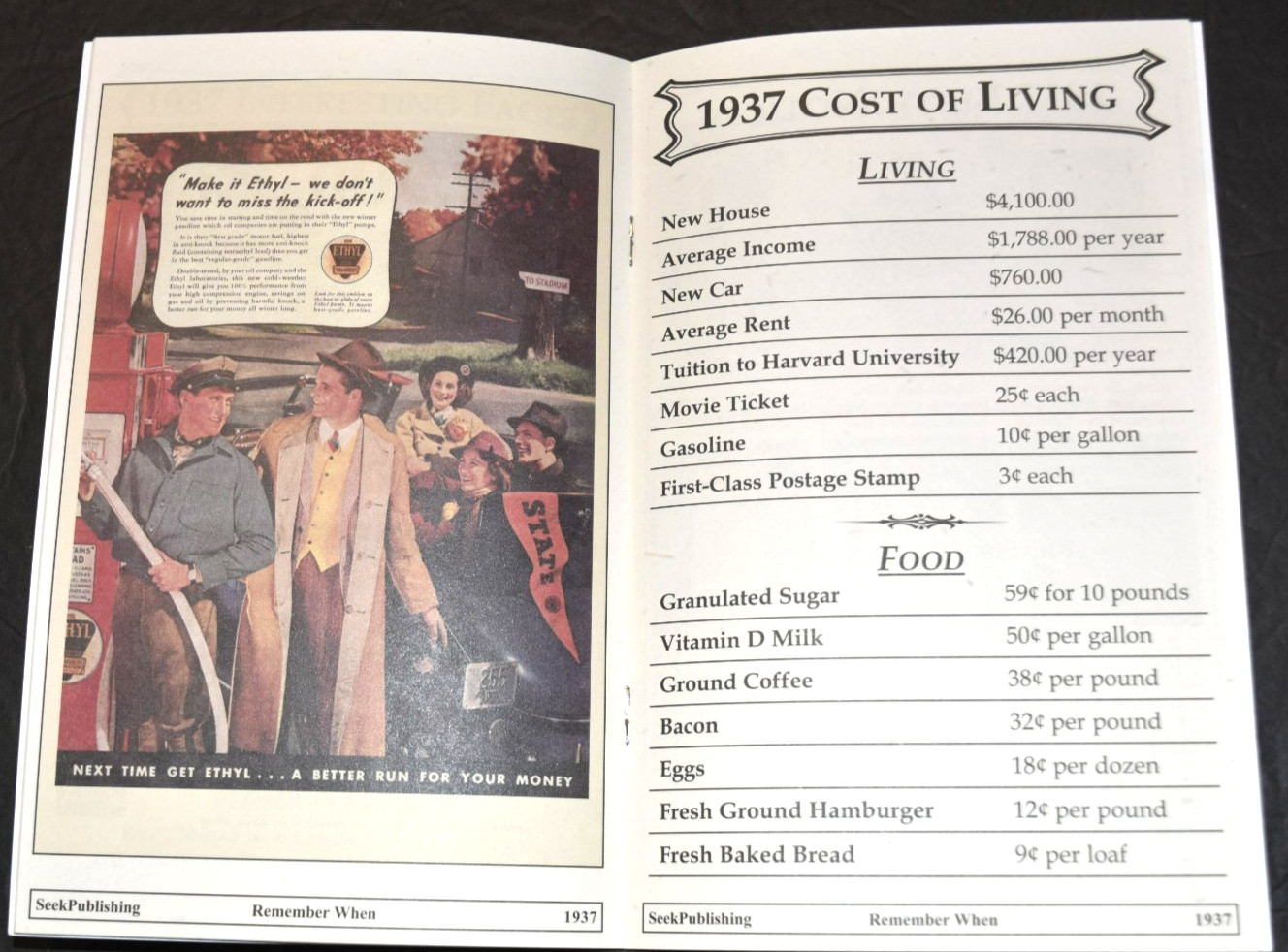 VTG „1937 REMEMBER WHEN – A Look Back in Time,“ (5″ x 8″) Booklet, 12 Pages, New
