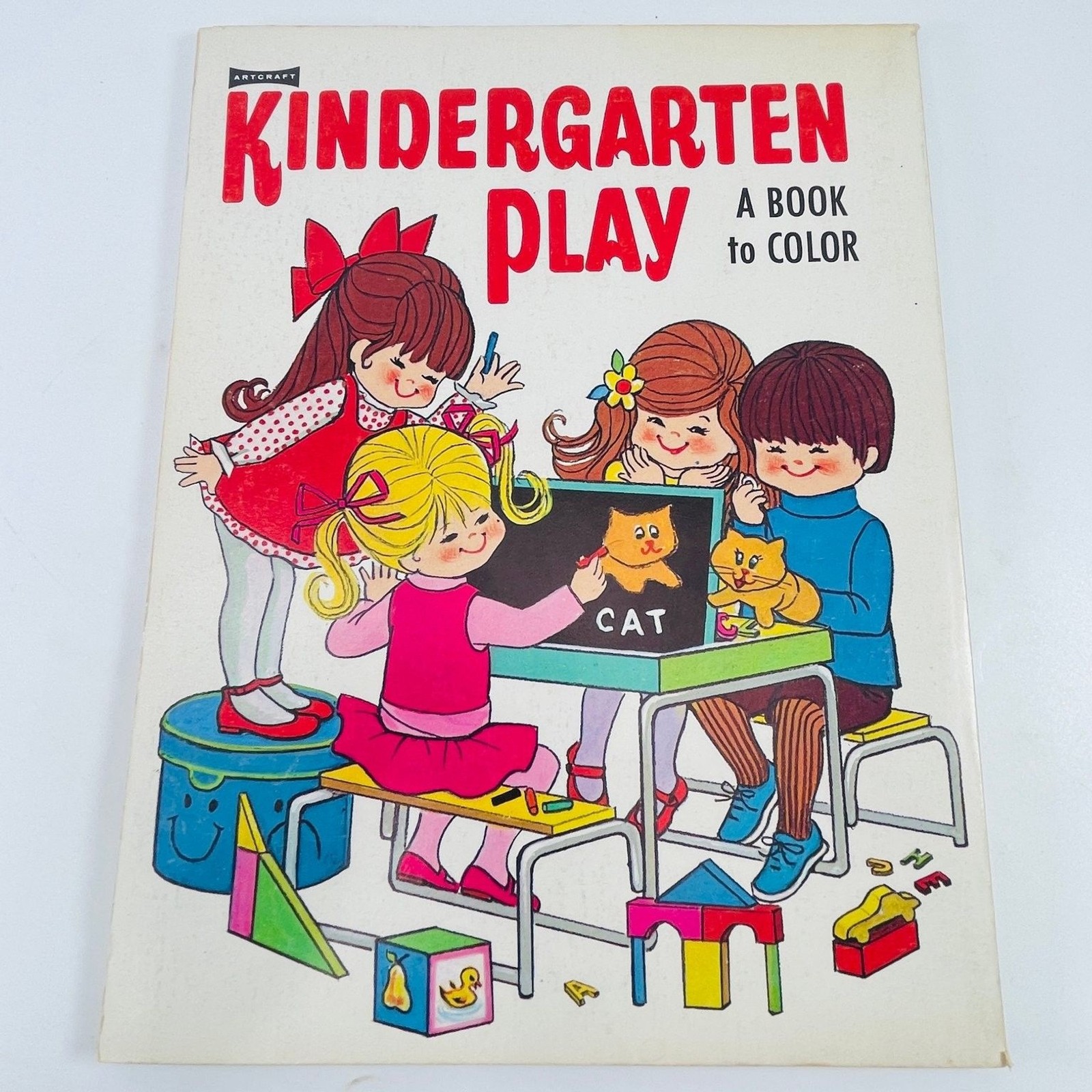 Kindergarten Play Artcraft 1960s Vintage Coloring Book Saalfield Uncolored