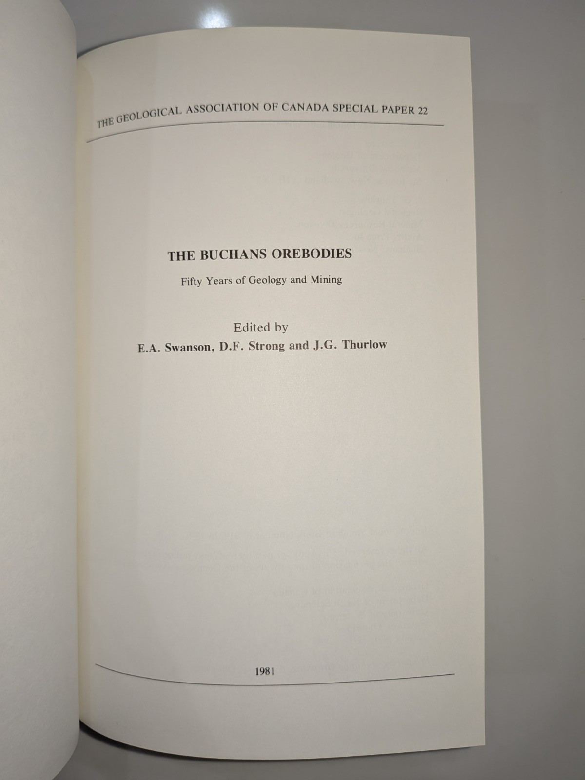 The Buchans Orebodies | 1981 GAC Special Paper 22 | Mining Geology Hardcover