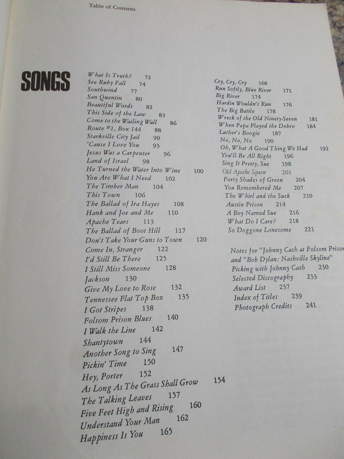 Songs of Johnny Cash, Softcover Songbook, 1970, 241 pages, includes many photos