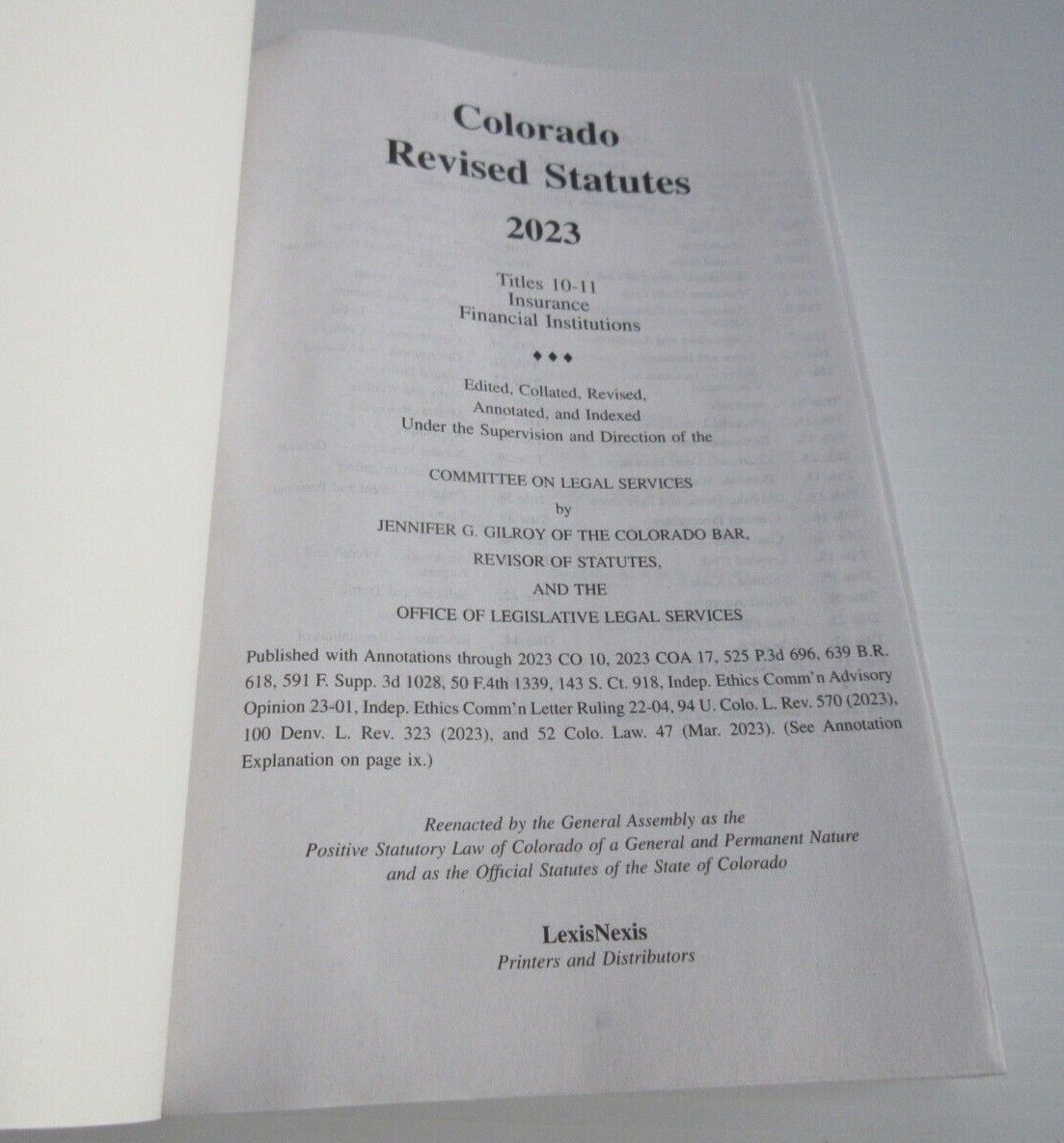 Colorado Revised Statutes 2023 Titles 10-11 by LexisNexis, NEW