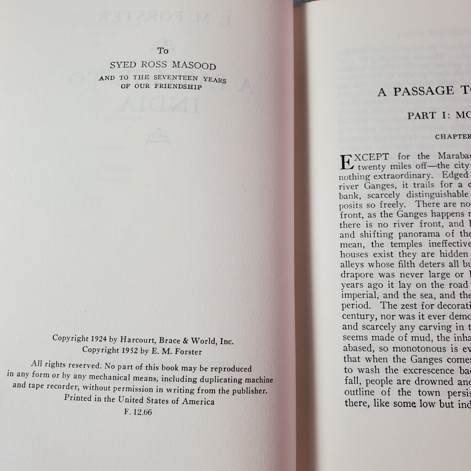 A Passage to India E. M. Forster 1952 Paperback Fiction Harcourt