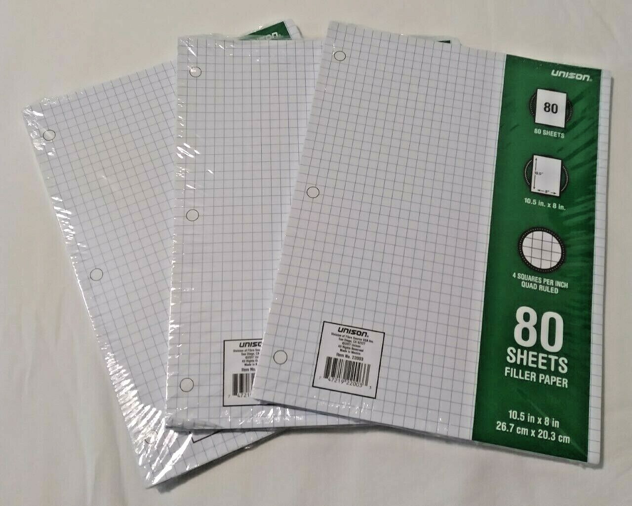 240 SHEET GRAPH RULED FILLER PAPER 4 SQUARES 10.5×8 IN RING 2 SIDED QUAD 3 PACK.