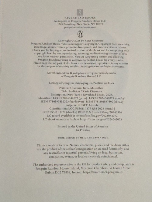 Katie Kitamura Audition Hardcover 2025 Pulitzer Prize Near Fine Condition