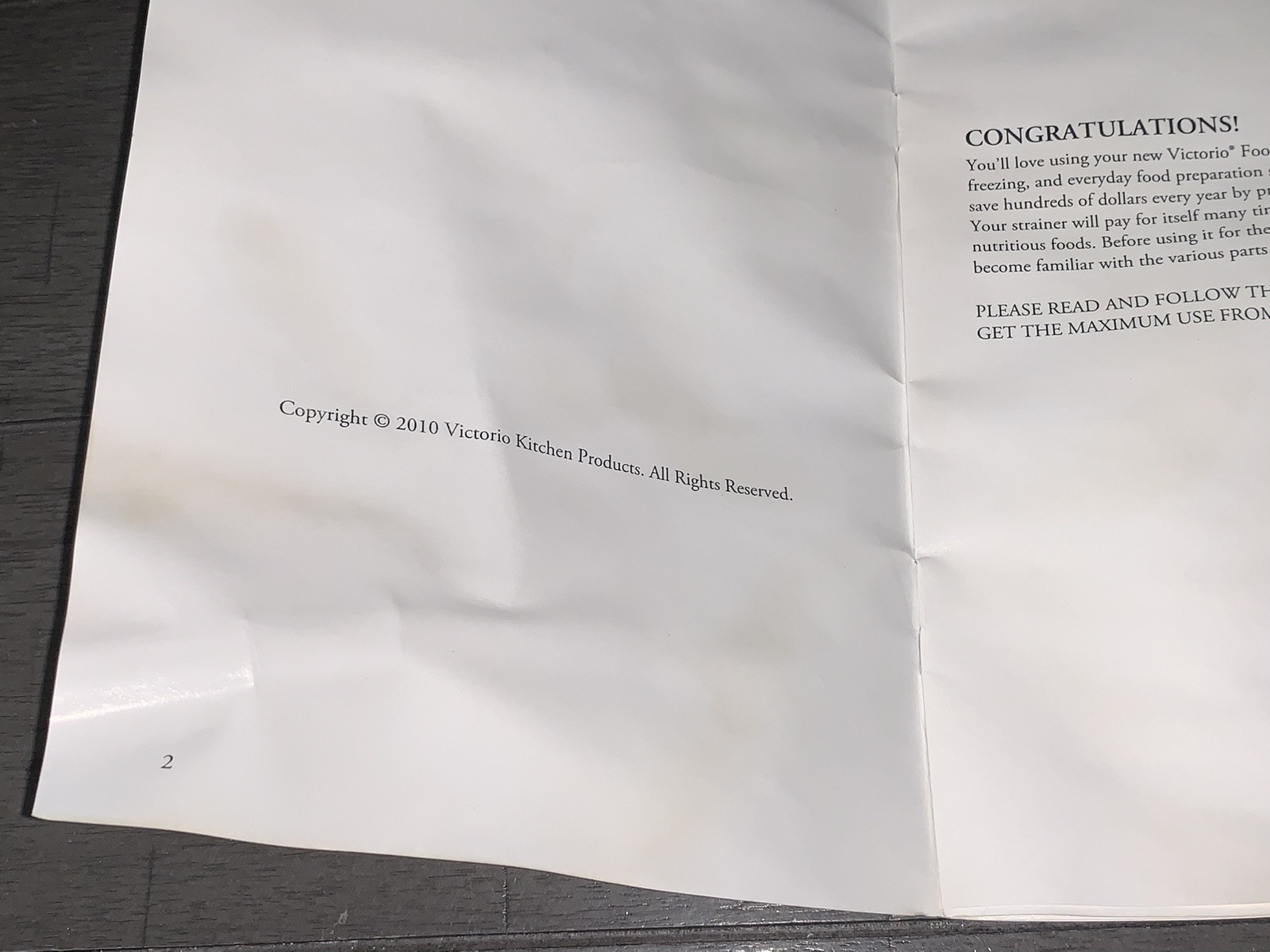 B9 VICTORIO VKP250 MANUAL RECIPE BOOK DELUXE FOOD STRAINER REPLACEMENT 12 PAGES