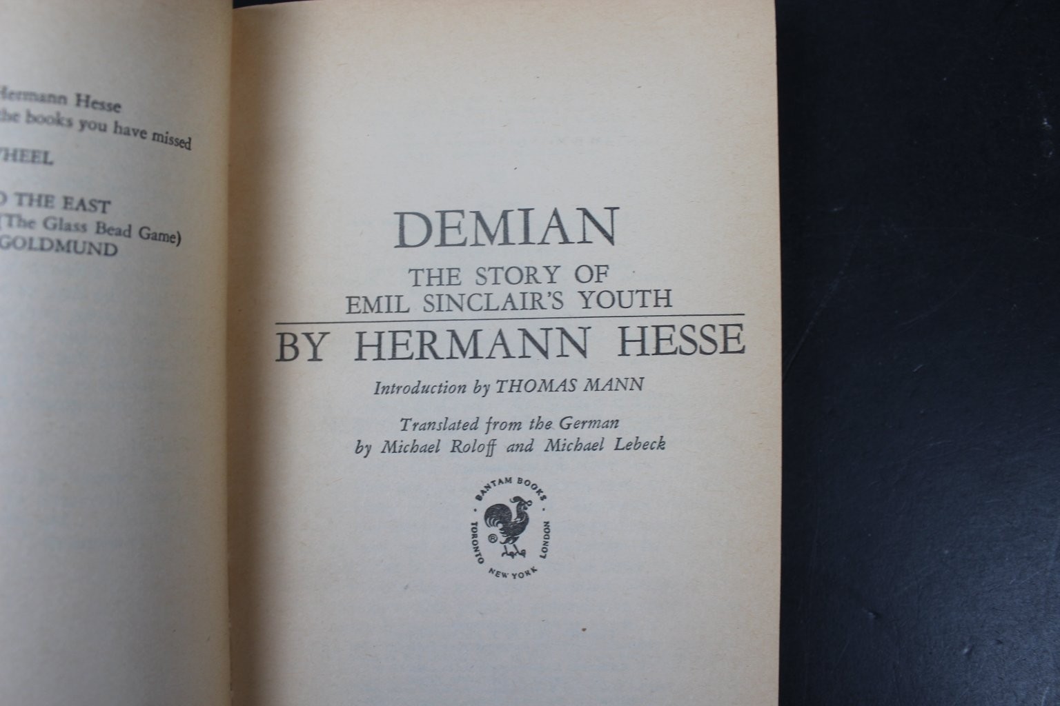 Demian Hermann Hesse 1974 Bantam Edition Philosophical Fiction Classic PB