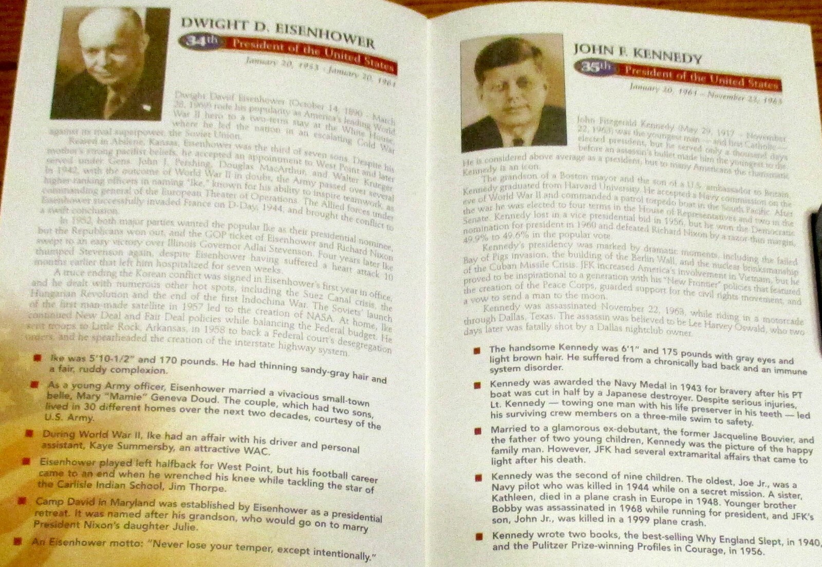American Presidents Book of Facts 47 Pages No Date