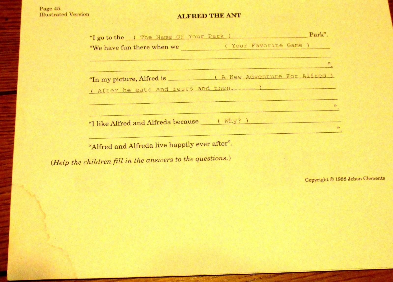 1988 Alfred The Ant by Jehan Clements SIGNED Spiral Bound Book 47 Pages RARE!!!