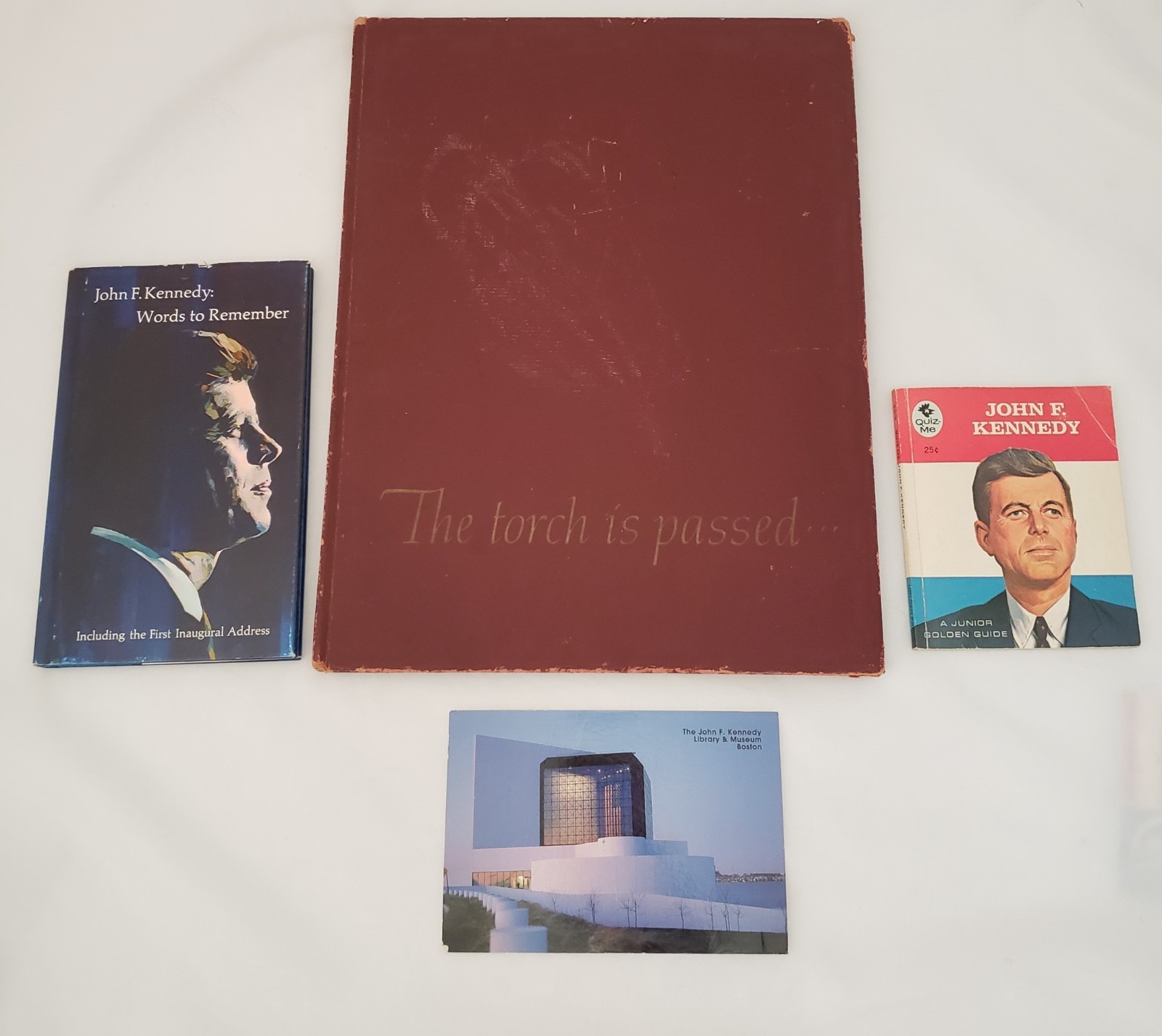 John F Kennedy Book Lot of 3 + Postcard JFK Library + Photo from Phila Inquirer