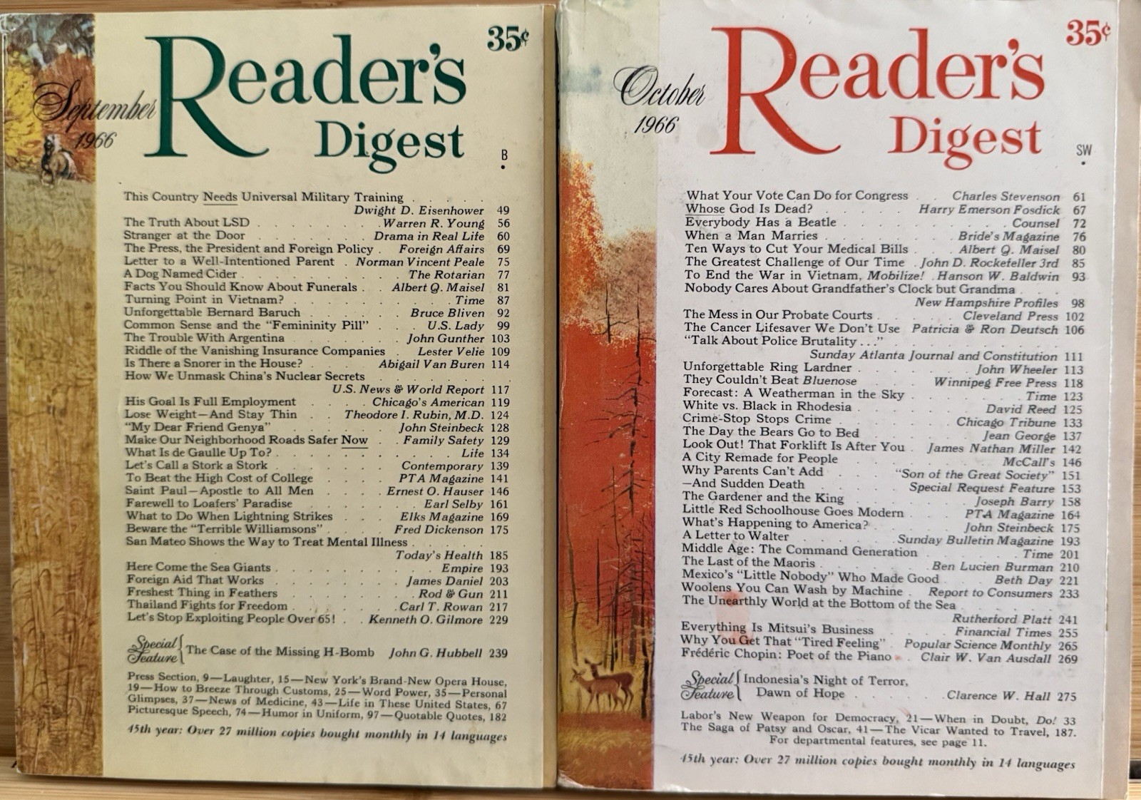 1966 September October (2) READER’S DIGEST MAGAZINE Vintage History Short Story