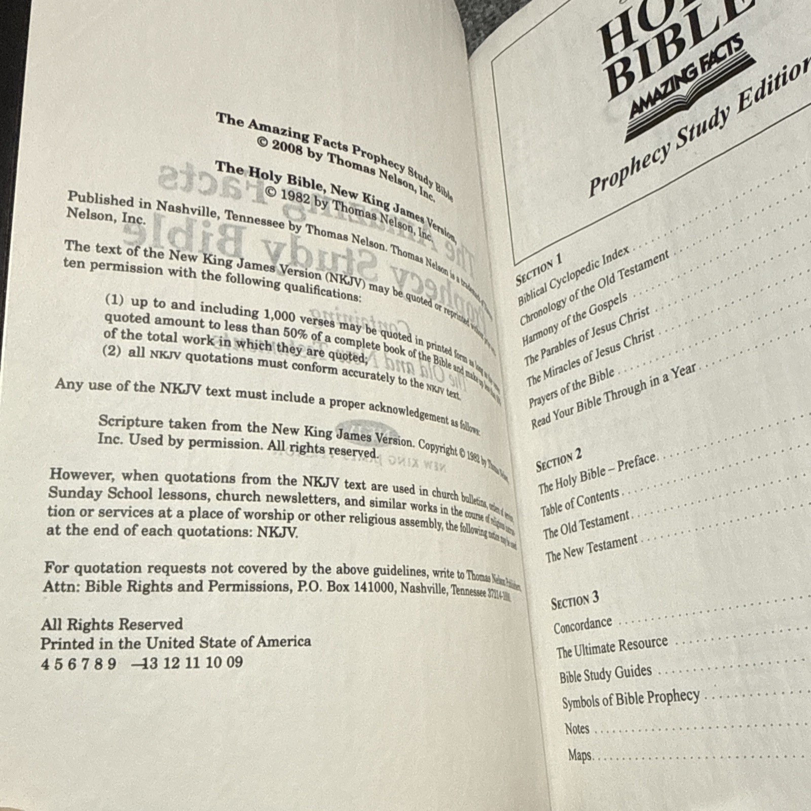 Amazing Facts Prophecy Study Bible NKJV Leathersoft Black Thomas Nelson 2008