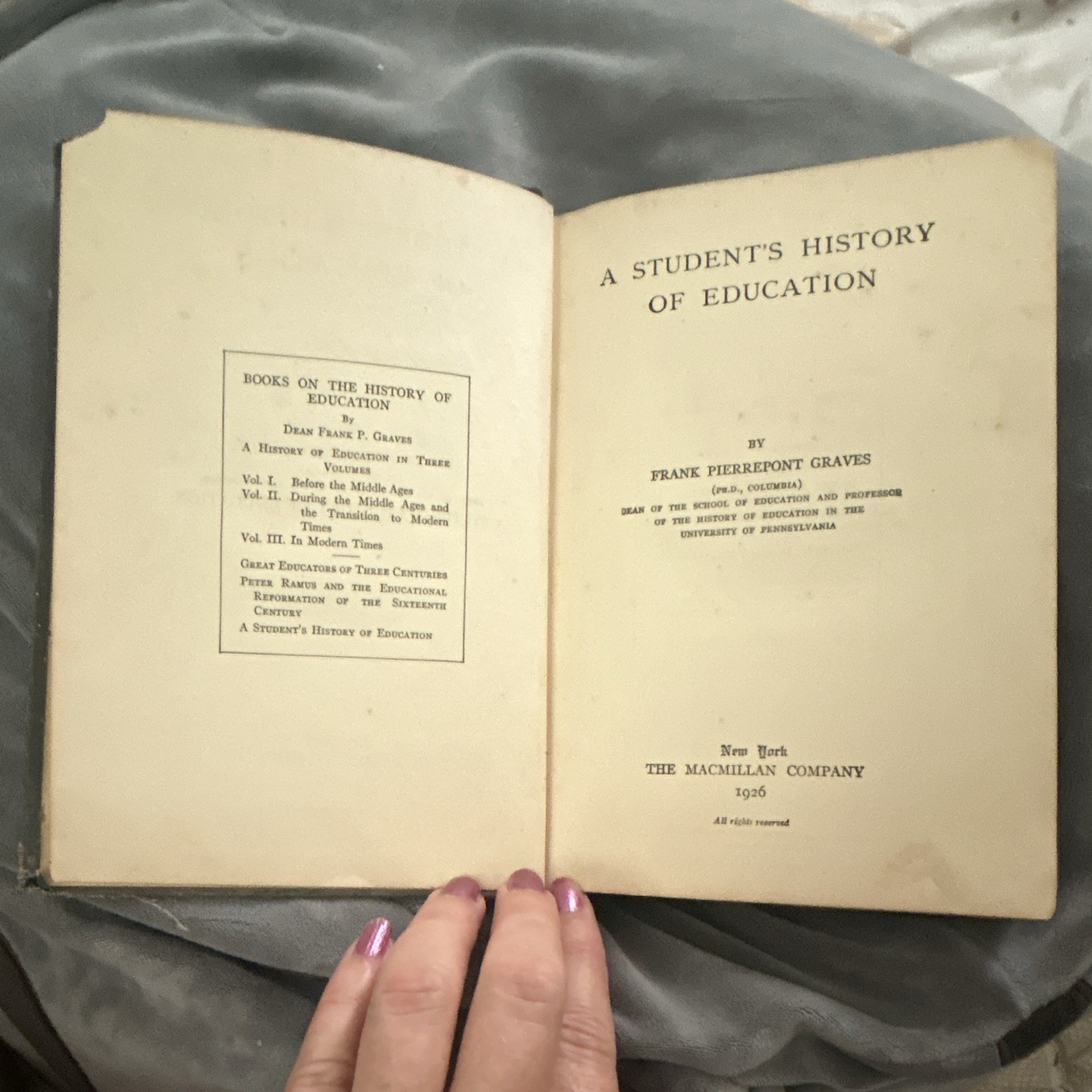 Antique Book „A Student’s History of Education“ 1926 HC Inscribed