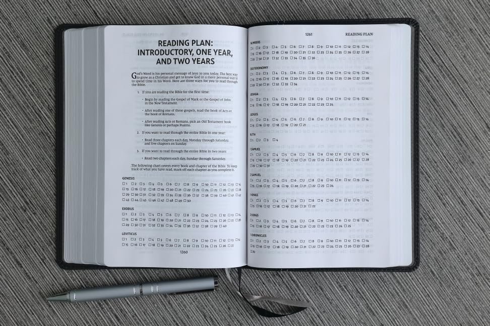 NIV, Compact Center-Column Reference Bible, Leathersoft, Black, Red Letter,