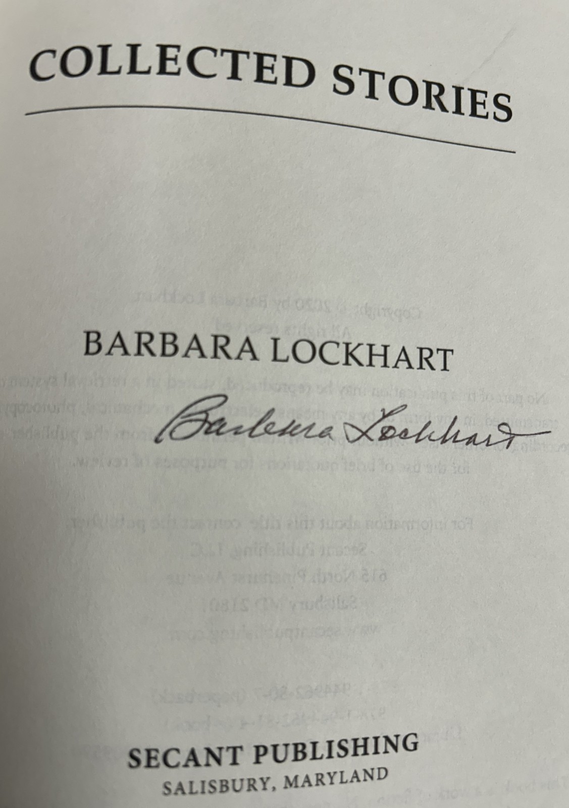 2020 HC BOOK w/DJ „COLLECTED STORIES“ SIGNED B. Lockhart Maryland Eastern Shore