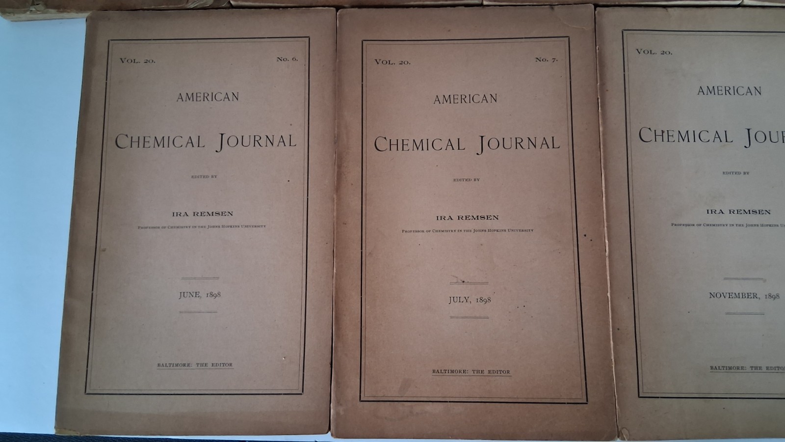 Rare Antiquarian Chemical Journal Set Ira Remsen 1898 Vol 20 No 1 2345679 10