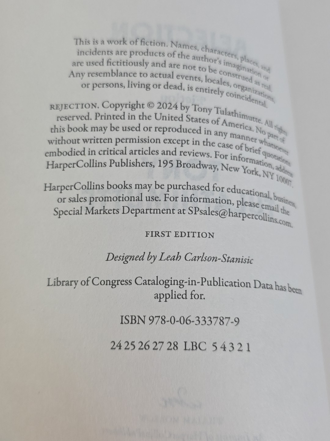 🟥 Tony Tulathimutte Rejection Uncorrected ARC 1st Edition Paperback 2024