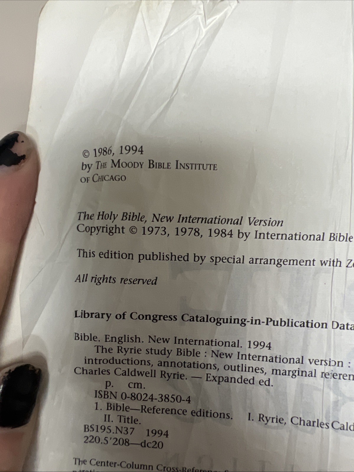✝️ NIV Ryrie Study Bible 1994 Text THUMB INDEXED 1994 Bonded Leather