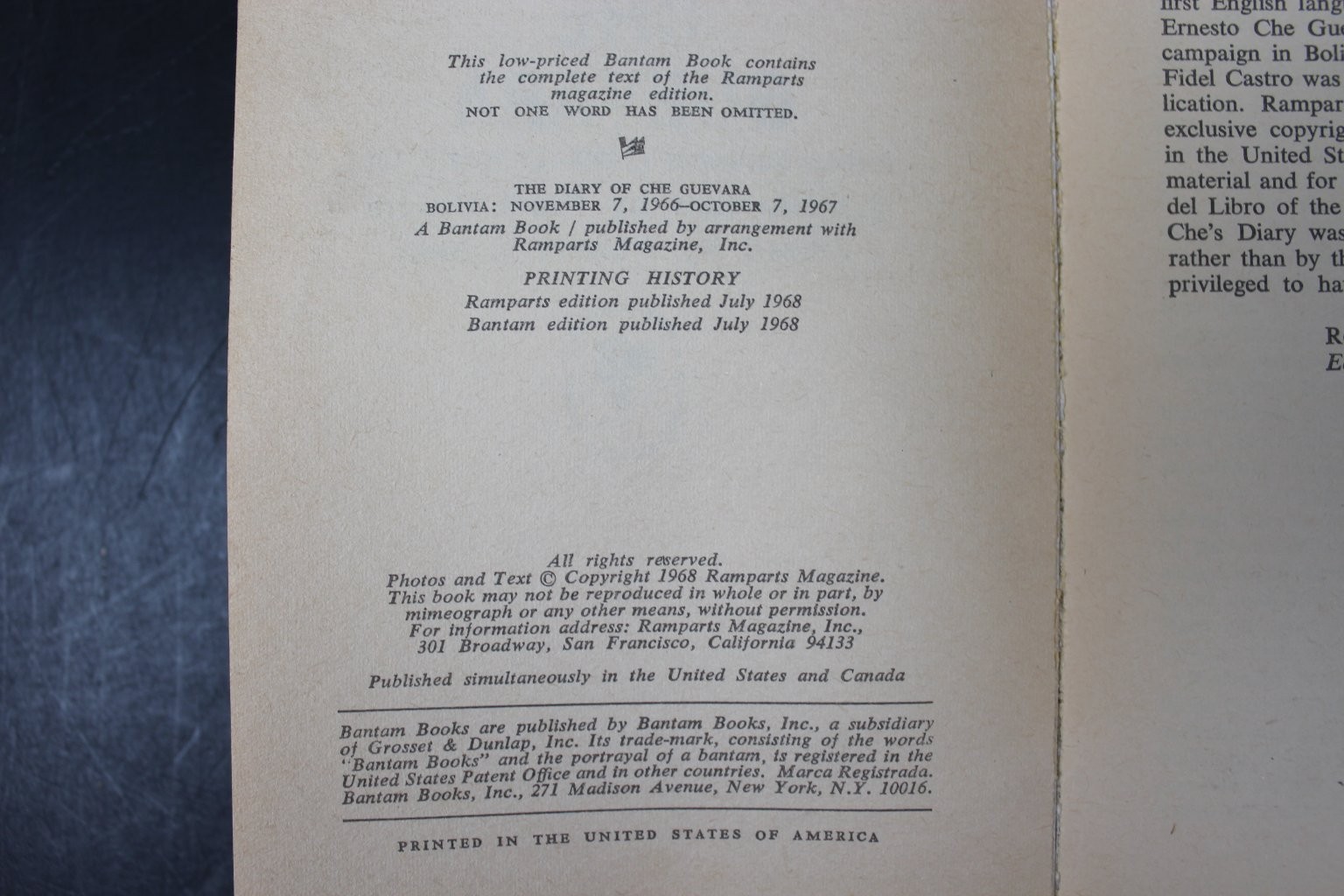 The Diary of Che Guevara 1968 Ramparts Edition Bantam Books History Biography PB