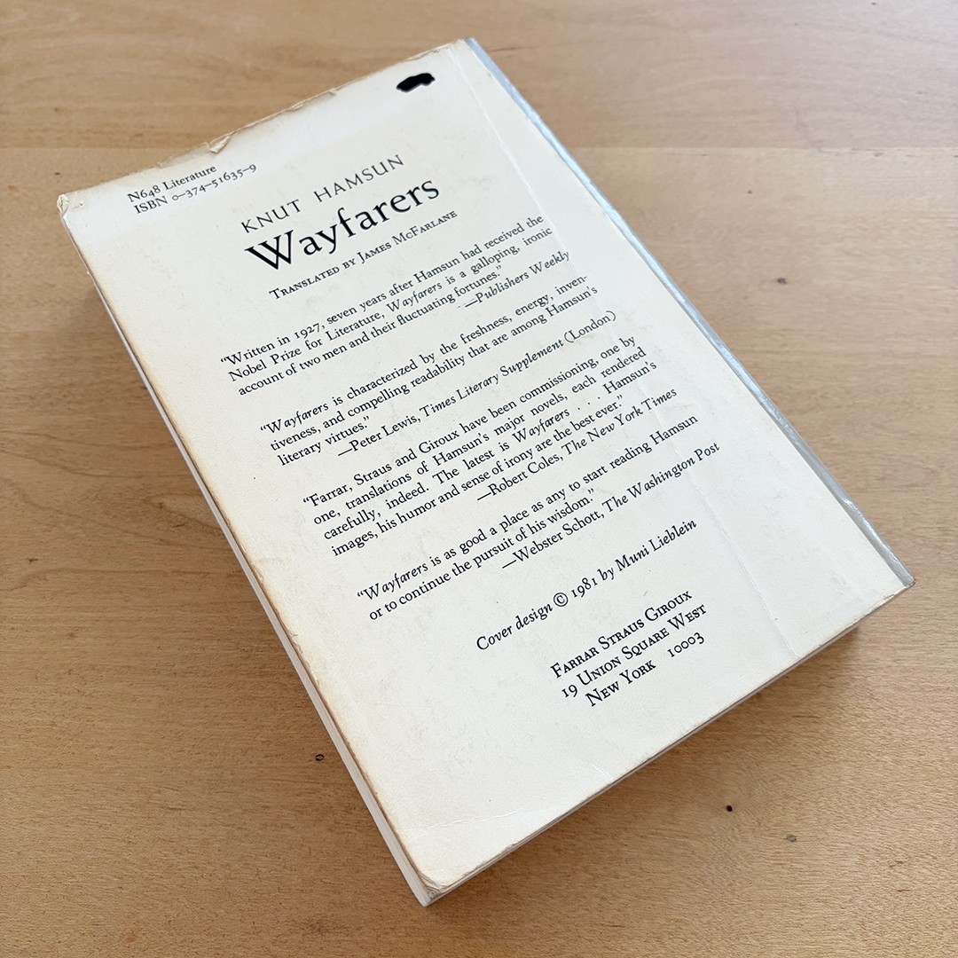 Knut Hamsun: Wayfarers, Farrar Straus Giroux, 2nd Edition PB, N648, US, 1981