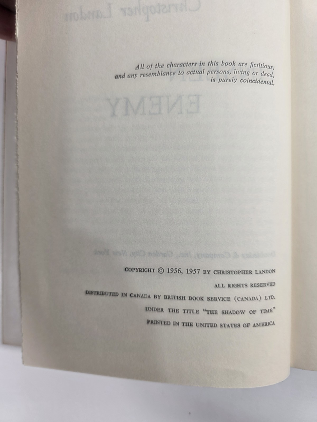Unseen Enemy Christopher Landon 1957 Book Club Edition Ellen Raskin Doubleday