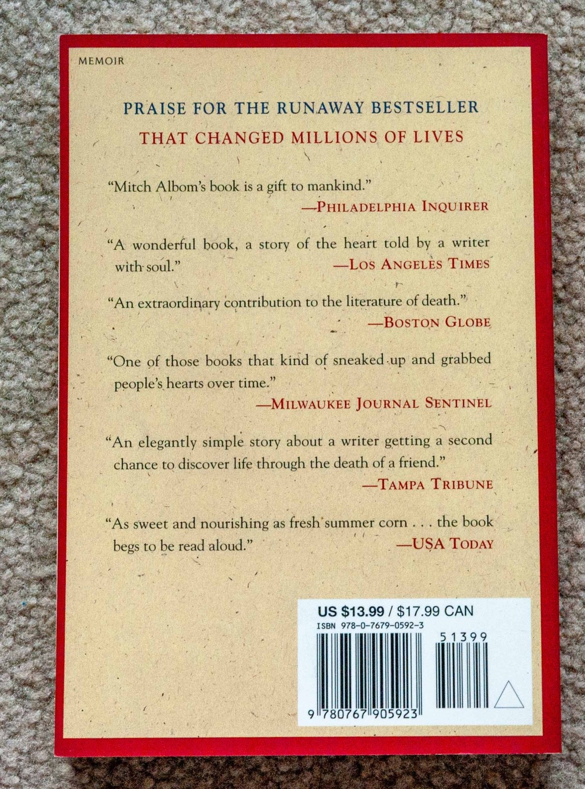 Tuesdays with Morrie : An Old Man, a Young Man, and Life’s Greatest Lesson…..