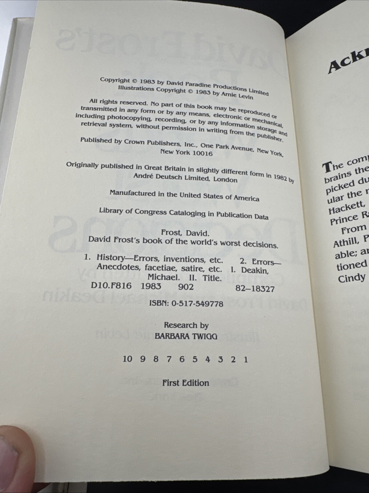 David Frost’s Book of the World’s Worst Decisions (Hard-Cover, 1983) – Fast Ship