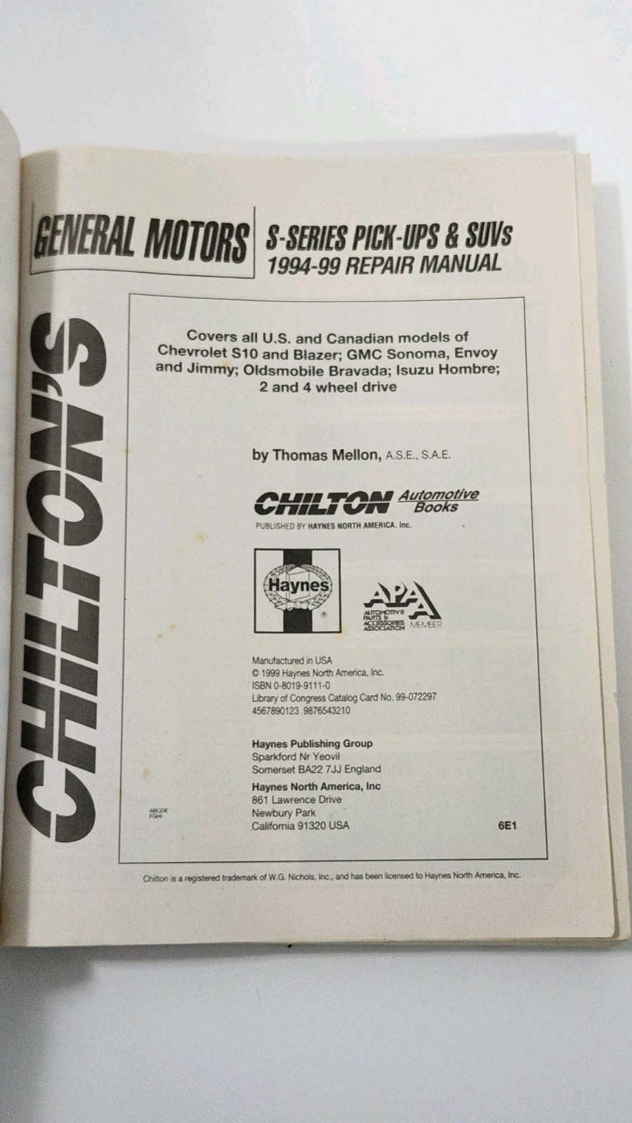 GM S-Series Pick-Ups and SUVs, 1994-1999 Chilton’s Repair Manual 28862