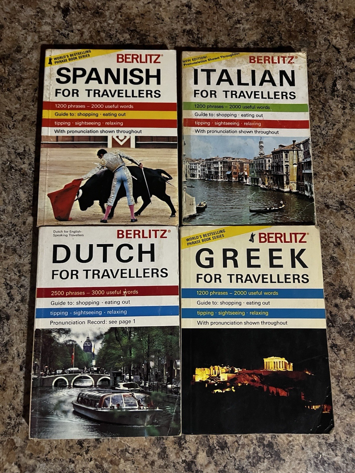 Berlitz Travel Language 4 Book Lot Italian Spanish Dutch 1970s Vintage Greek