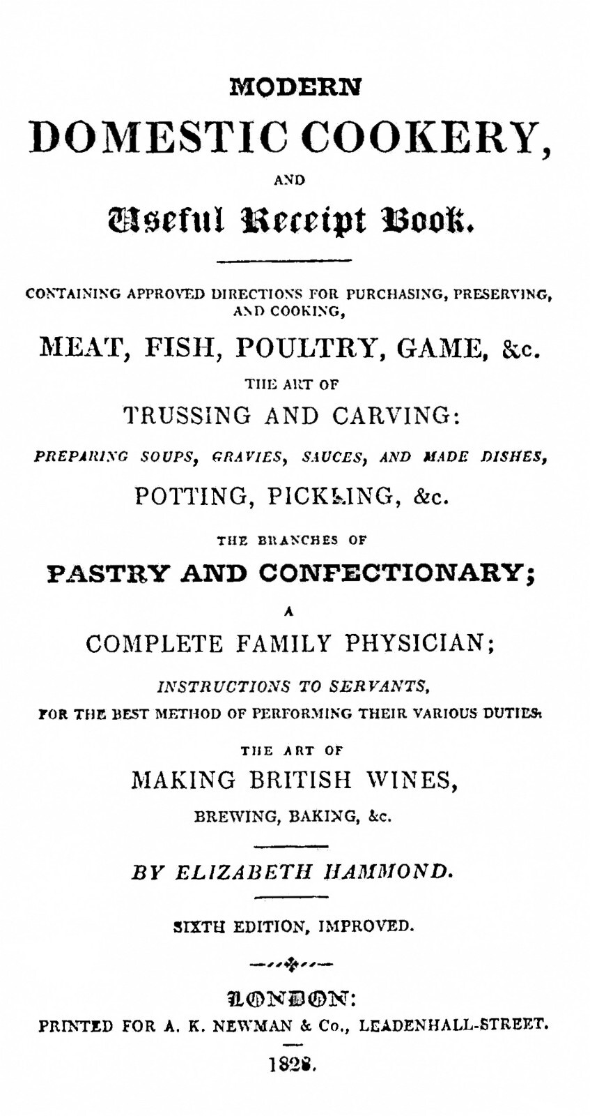 1828 Modern Domestic Cookery, And Useful Receipt Vintage Cook Book 287 Pages