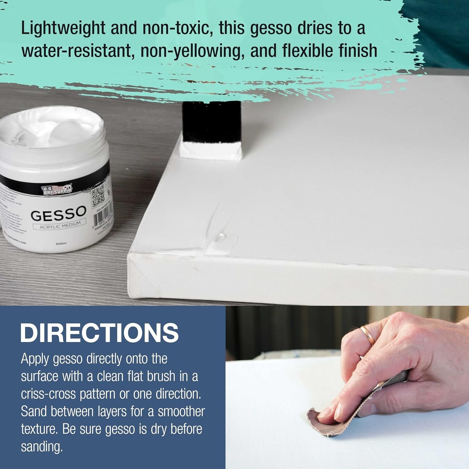 White Gesso Primer 16.9oz – Non-Toxic Gel for Artists‘ Canvas Prep