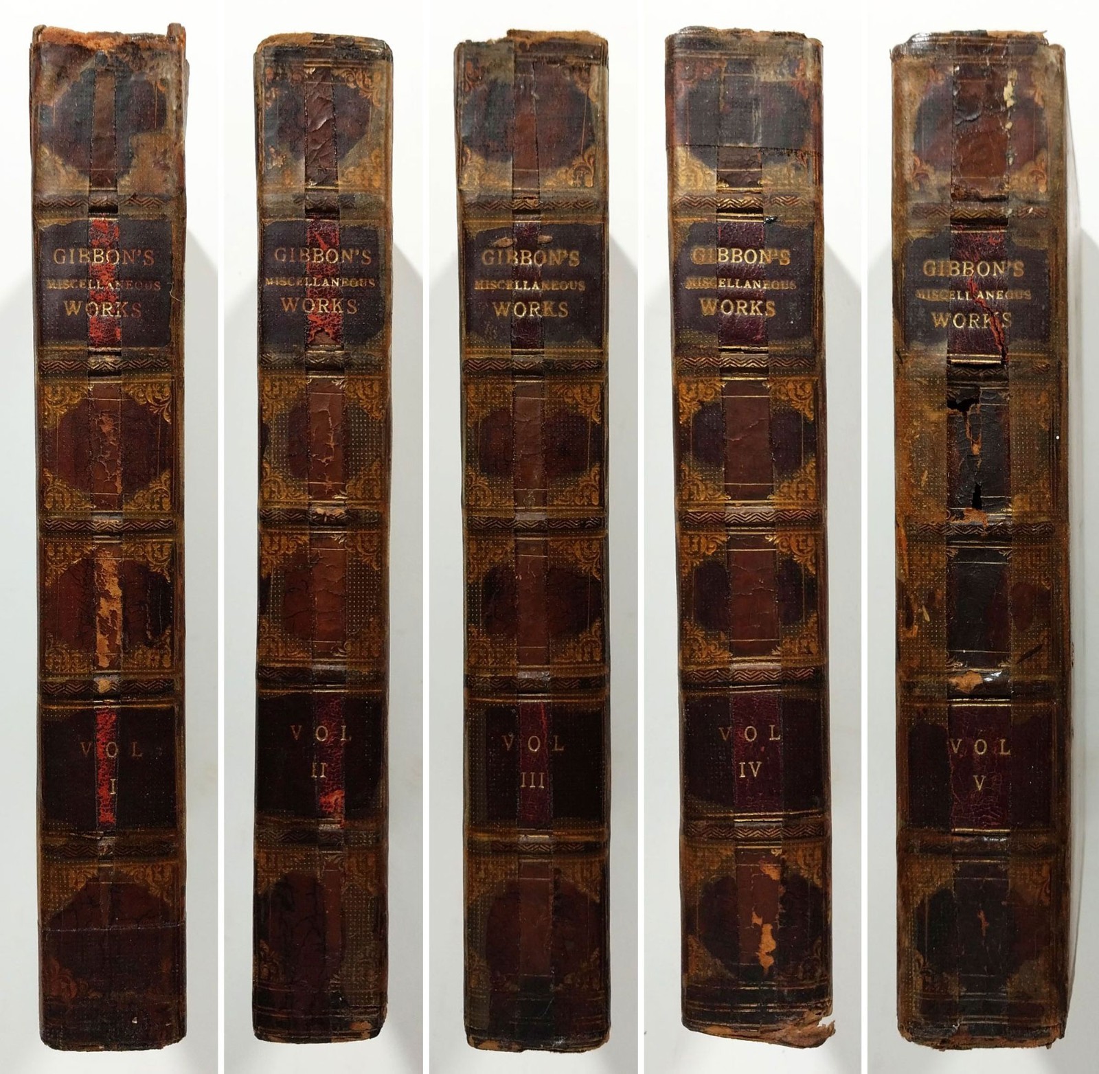 The Miscellaneous Works Of Edward Gibbon 2nd Edition 5 Volume Set 1814 Leather