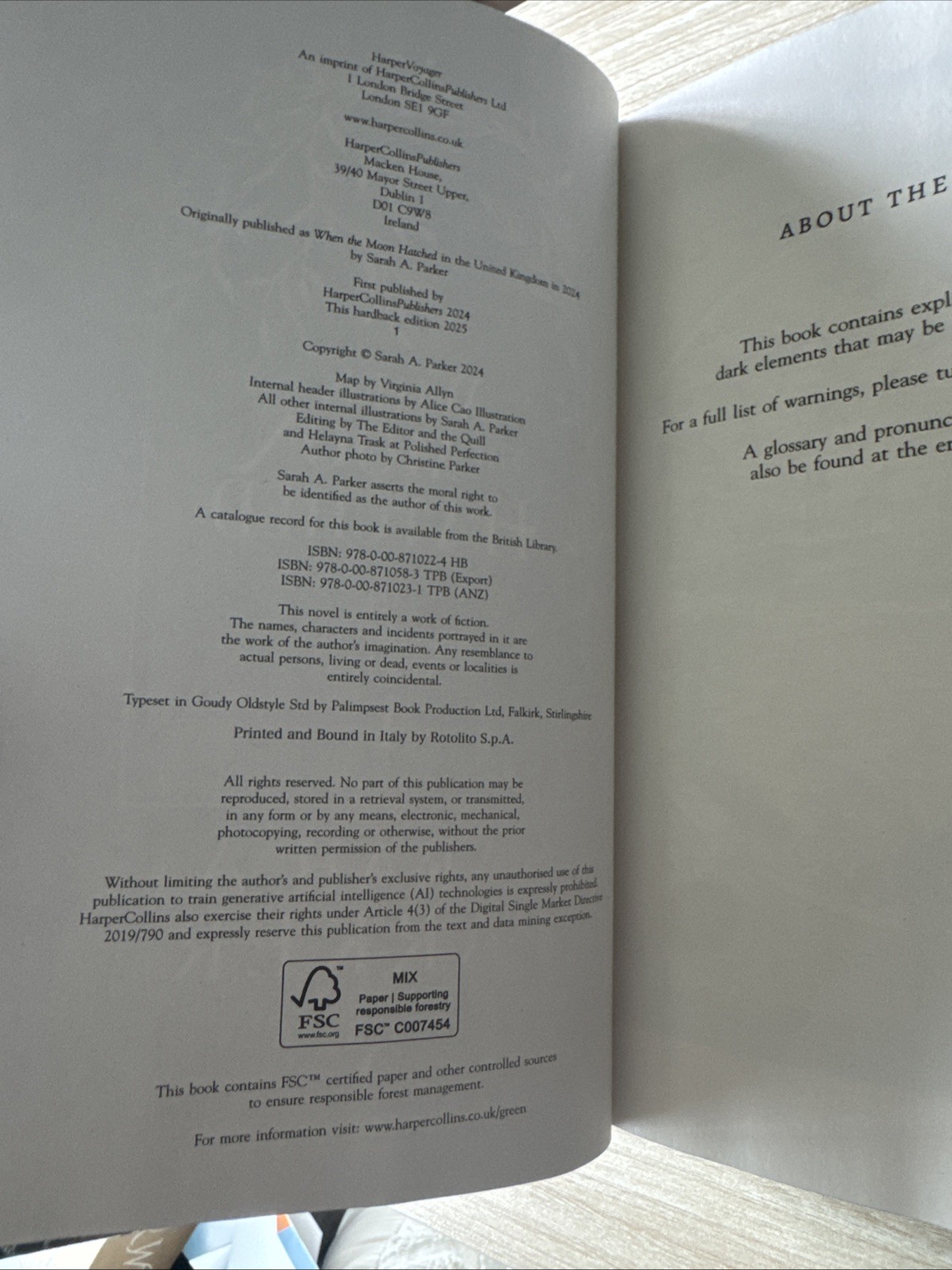 SIGNED Page and Wick When The Moon Hatched By Sarah A. Parker Special Edition